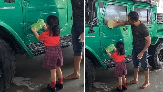 மகளுடன் சேர்ந்து  காரை சுத்தம் செய்யும் தோனி - ராணுவத்துக்கான காரை வாங்கியது எப்படி? புது சர்ச்சை !