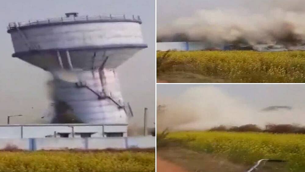 சல்லிசல்லியாக நொறுங்கிய நீர்த்தேக்கத் தொட்டி... கட்டி முடித்த 4 ஆண்டுகளில் சோகம்! - வைரலாகும் வீடியோ