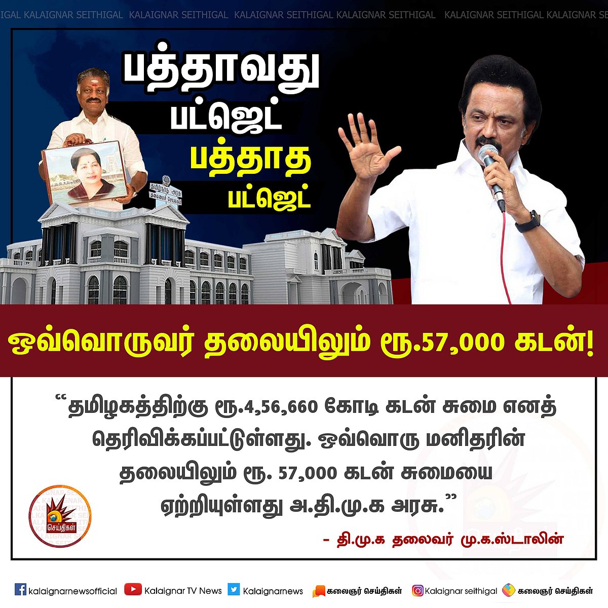 “ஓ.பி.எஸ்ஸின் பத்தாவது பட்ஜெட் யாருக்கும் பத்தாத பட்ஜெட்” - விளாசும் மு.க.ஸ்டாலின்!