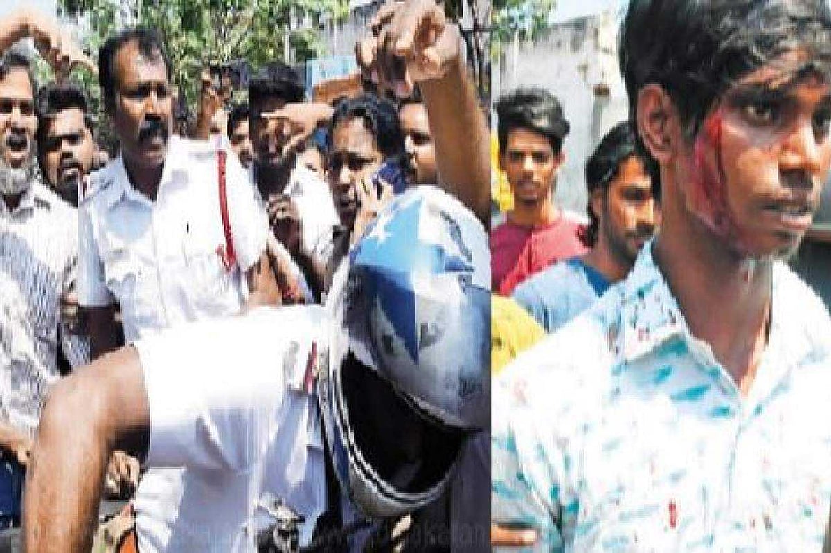 ஹெல்மெட் அணியாத இளைஞரை கட்டையால் தாக்கிய டிராஃபிக் போலிஸ்... சென்னை ஓட்டேரியில் பரபரப்பு!