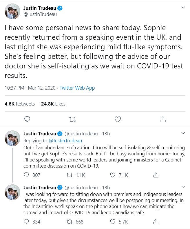 #Corona : கனடா பிரதமர் ஜஸ்டின் ட்ரூடோ மனைவிக்கு கொரோனா பாதிப்பு - தனிமைப்படுத்தப்பட்டதாக அறிவிப்பு!