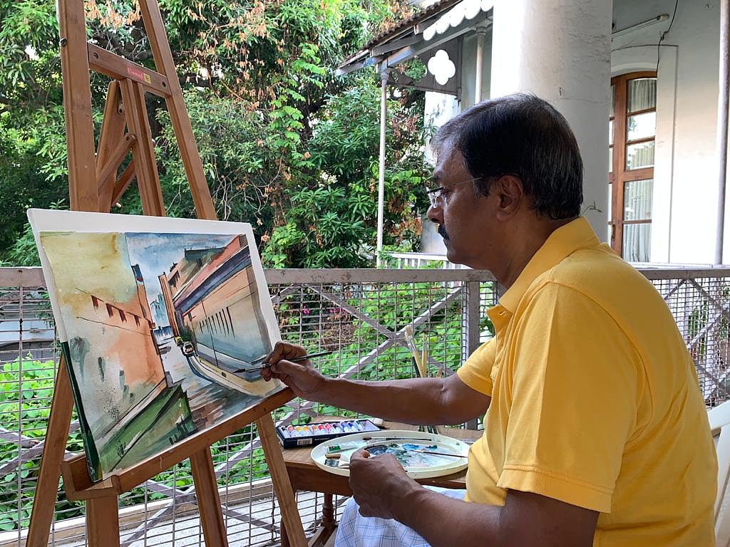 ''புதுச்சேரி சாலைகளை ஓவியமாகத் தீட்டும் முன்னாள் அமைச்சர்'' - ஊரடங்கில் பீறிடும் கலைமனம்!