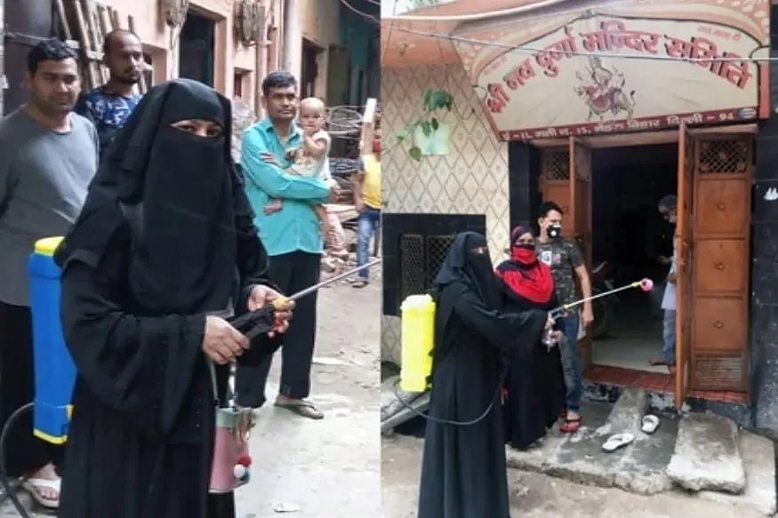 “கோவில்களுக்குச் சென்று கொரோனா ஒழிப்புப் பணியில் ஈடுபடும் இஸ்லாமிய பெண்” - டெல்லியில் நெகிழ்ச்சி!