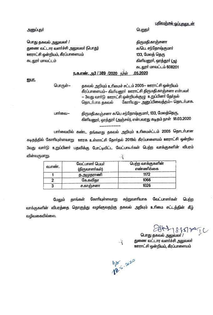 தி.மு.க வேட்பாளரின் வெற்றியை  தோல்வி என அறிவித்த அதிகாரிகள் : உள்ளாட்சி தேர்தல் மோசடி RTI மூலம் அம்பலம்!