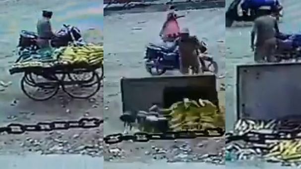 சாலையில் சோளத்தை வீசி, தள்ளுவண்டியை கவிழ்த்து உ.பி போலிஸ் அராஜகம் : சர்ச்சை வீடியோ!