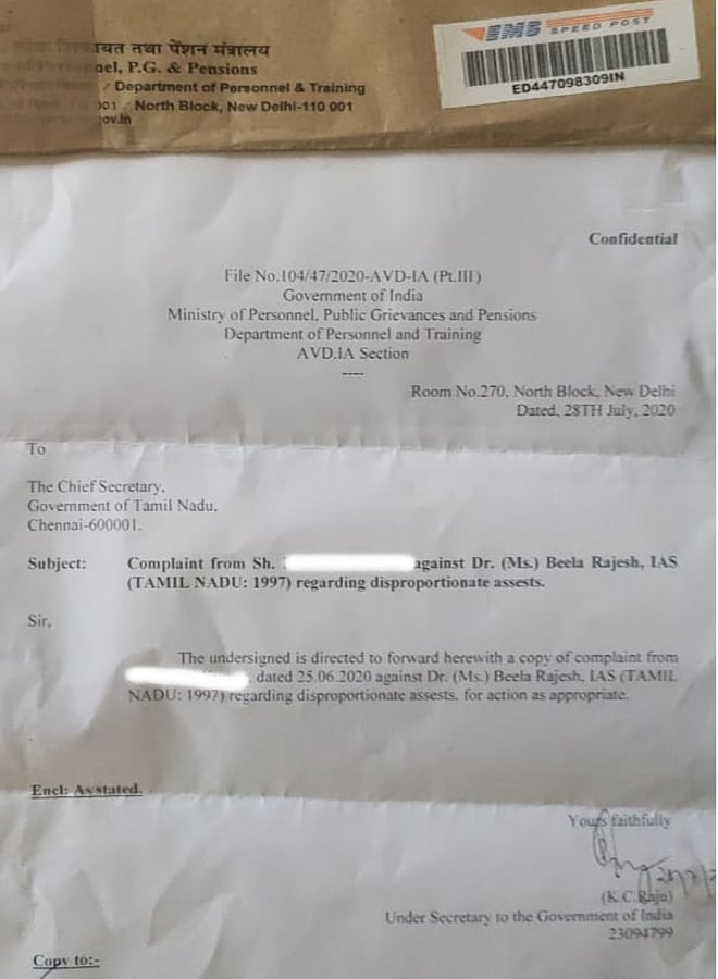 “பீலா ராஜேஷ் மீது சொத்துக் குவிப்பு வழக்கு விசாரணை செய்யவேண்டும்”: தலைமை செயலாளருக்கு மத்திய அரசு கடிதம்!