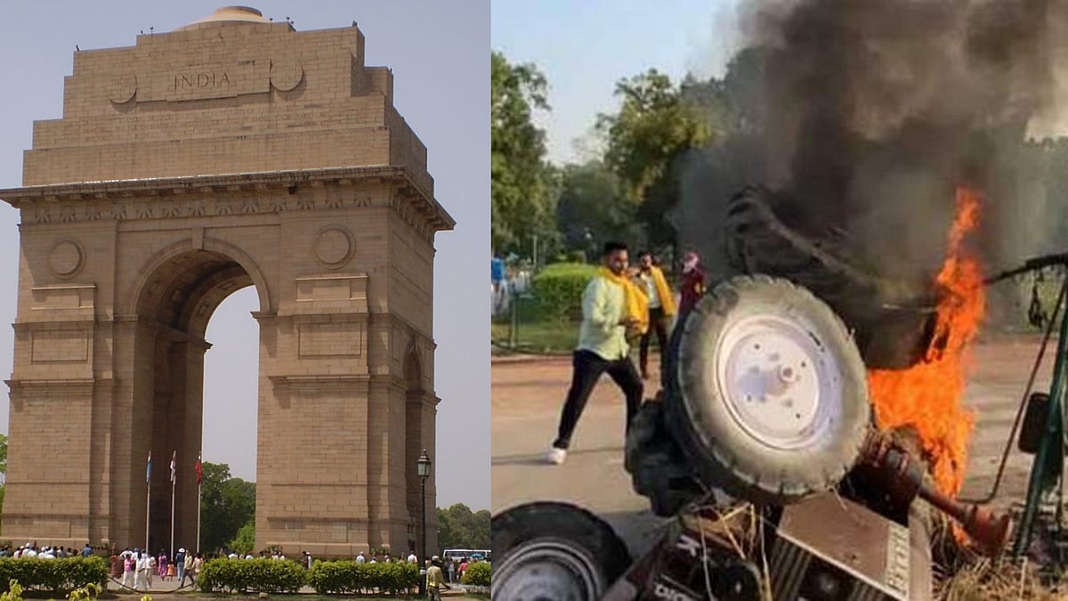 இந்தியா கேட் முன்பு டிராக்டரை எரித்து விவசாயிகள் போராட்டம் : வேளாண் மசோதாக்களுக்கு வலுக்கும் எதிர்ப்பு!