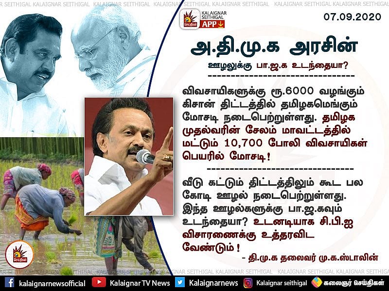 “ப்ளீச்சிங் பவுடர் முதல் முகக்கவசம் வரை அ.தி.மு.க அரசு ஊழல் : பா.ஜ.க உடந்தையா?” - மு.க.ஸ்டாலின் விளாசல்!