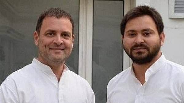 ராகுல் காந்தி உடன் லல்லு மகன் தேஜஸ்வி யாதவ்.