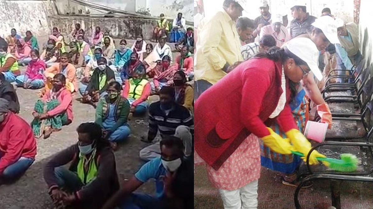 “உயிரை பணயம் வைத்து செய்த வேலைக்கு சம்பளம் இல்லை” : அதிமுக அரசை கண்டித்து தூய்மைப் பணியாளர்கள் போராட்டம்!