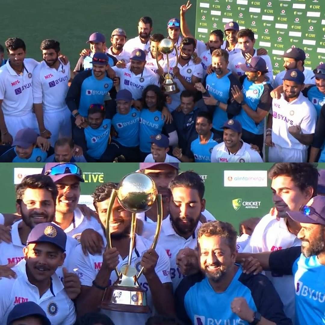 #BorderGavaskarTrophy: கோப்பையை நடராஜனிடம் கொடுத்து கவுரவித்த கேப்டன் ரஹானே! #GabbaTest (Album)