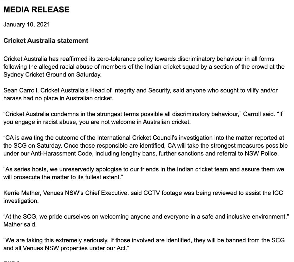 “இந்திய வீரர்கள் மீது 4வது முறையாக இனவெறி தாக்குதல்” : ஆட்டத்தை நிறுத்திய சிராஜ் - மன்னிப்பு கேட்டது ஆஸ்!