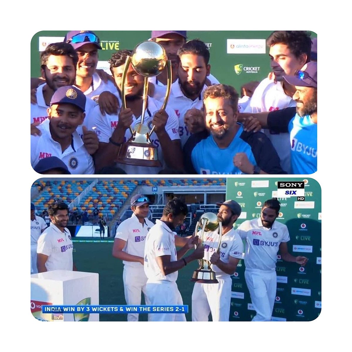 #BorderGavaskarTrophy: கோப்பையை நடராஜனிடம் கொடுத்து கவுரவித்த கேப்டன் ரஹானே! #GabbaTest (Album)