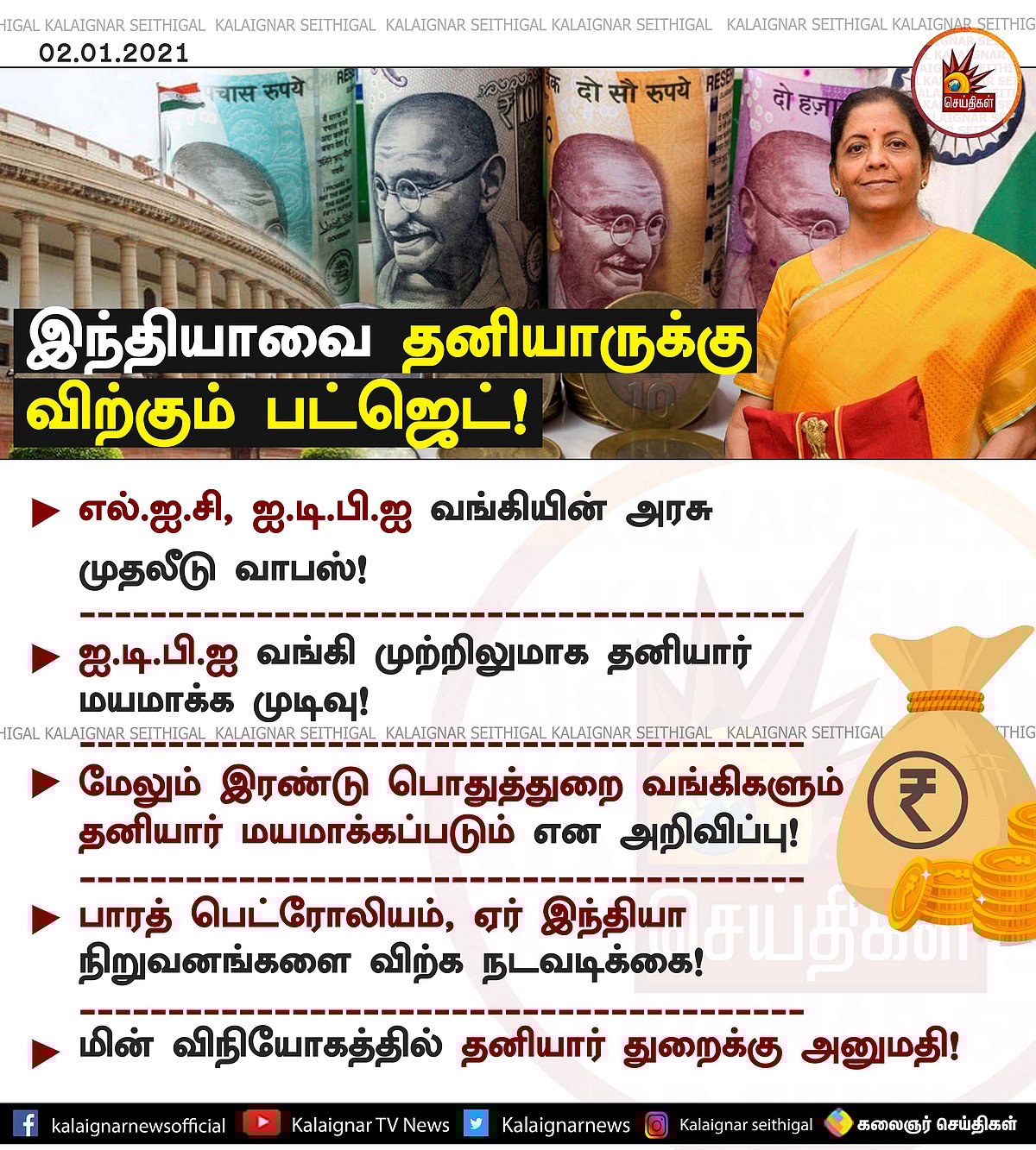 பட்ஜெட் 2021ல் ‘கரைத்தல்’ மட்டுமே உள்ளது:  “உருவாக்கியதை உருக்குலைத்த அரசு” - முரசொலி கடும் விமர்சனம்!