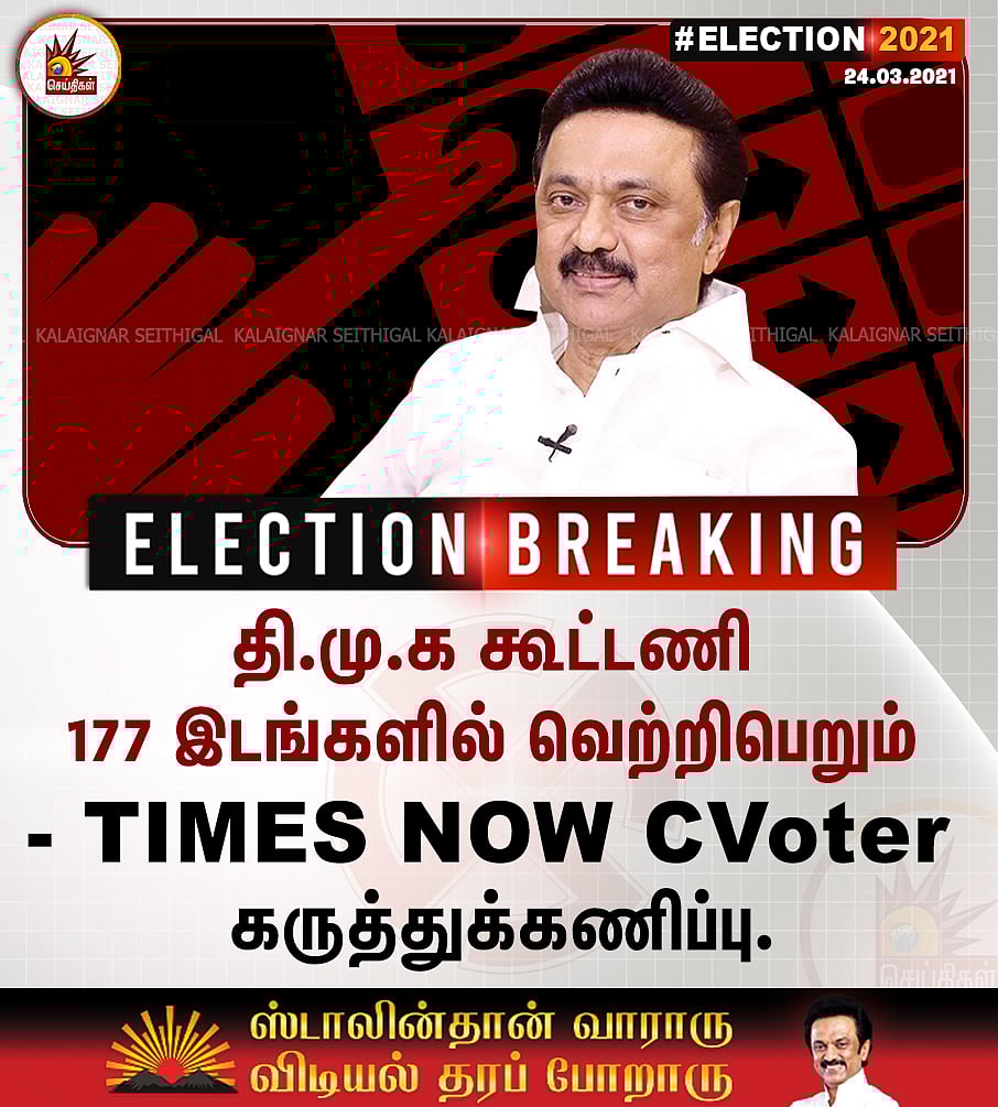 “தி.மு.க கூட்டணி 177 இடங்களுக்கு மேல் வெல்வது உறுதி” - Times Now கருத்துக்கணிப்பில் வாக்களித்த மக்கள்!