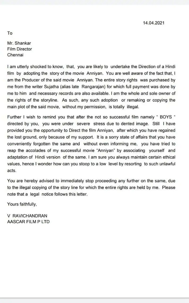 இந்தி ரீமேக் சர்ச்சை: ‘கதை என்னுடையதுதான்’ அந்நியன் பட தயாரிப்பாளர் நோட்டிஸுக்கு இயக்குநர் ஷங்கர் பதிலடி!