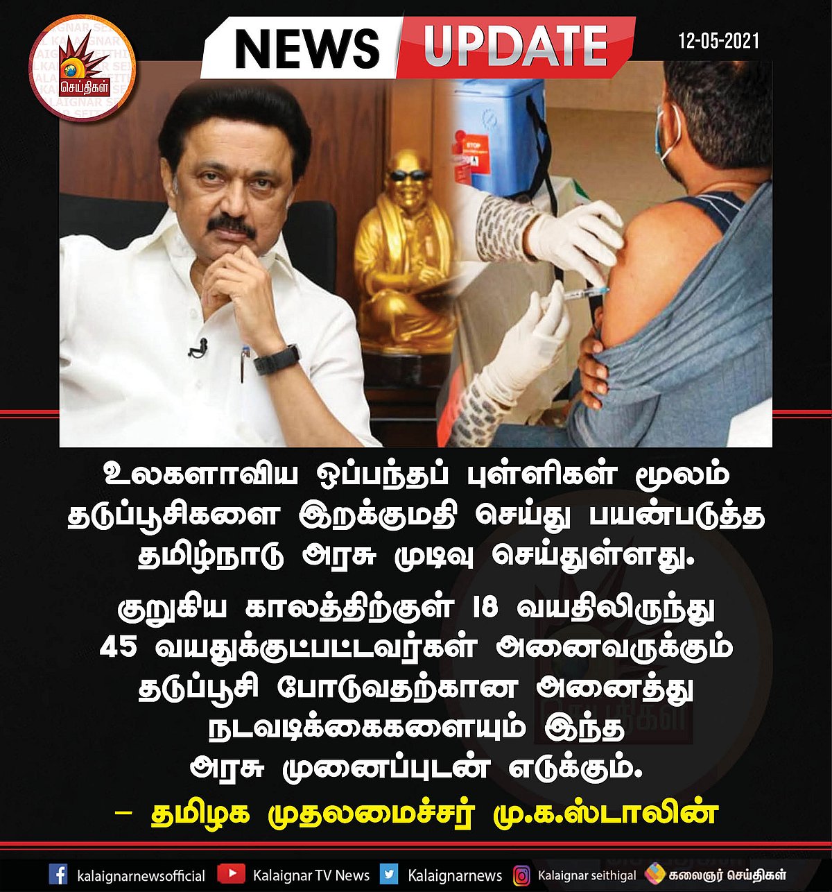 தடுப்பூசி இறக்குமதிக்கு உலகளாவிய ஒப்பந்தம் கோர முடிவு - தடுப்பு பணிகளை முடுக்கிவிட்ட தமிழக முதலமைச்சர்!