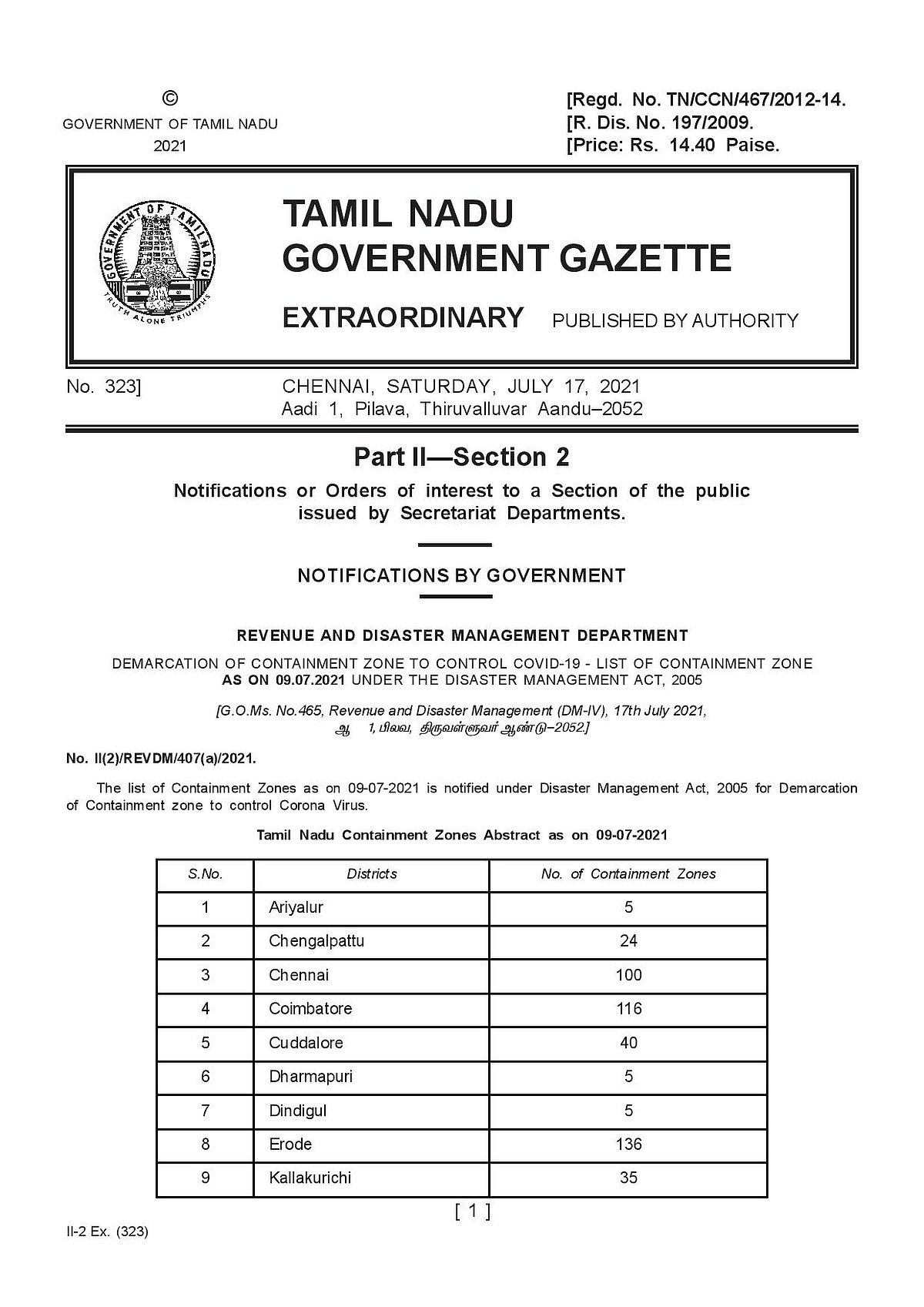 கொரோனா பரவல் இல்லாத மாவட்டங்கள் எவை? அரசிதழில் பட்டியலை வெளியிட்ட தமிழ்நாடு அரசு!