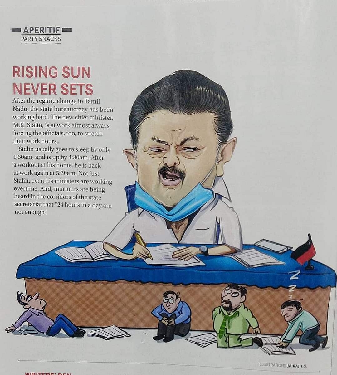 “எழும் கதிரவன் என்றும் மறைவதில்லை” : கழக அரசு இரவு பகலெனப் பாராது உழைப்பதை புகழ்ந்துரைக்கும் கார்ட்டூன் !