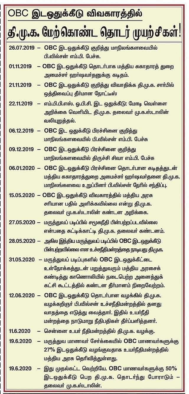 OBC இடஒதுக்கீட்டுக்கு யார் காரணம்? சந்தடி சாக்கில் உள் நுழைந்த அதிமுக பாஜக - முரசொலி நாளேடு கடும் சாடல்!