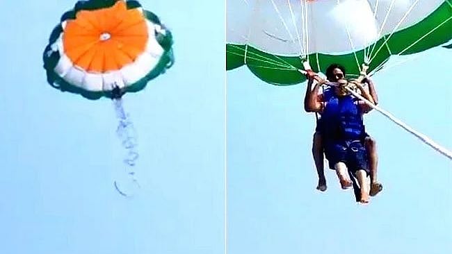 பாராசூட்டின் கயிறு அறுந்து நடுக்கடலில் விழுந்த தம்பதி.. வெளியான அதிர்ச்சி வீடியோ: நடந்தது என்ன?