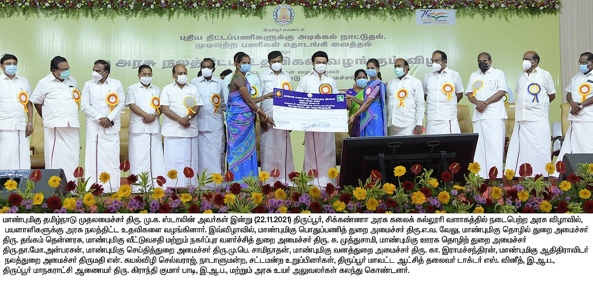 திருப்பூரில் ரூ.41.24 லட்சம் மதிப்பிலான திட்டங்களுக்கு அடிக்கல் நாட்டி நலத்திட்ட உதவி வழங்கிய முதல்வர்!