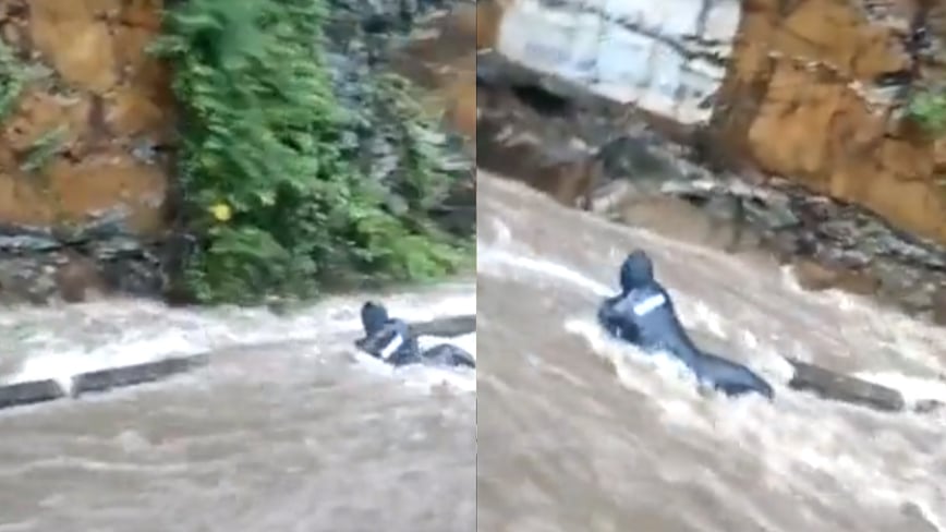 ஆந்திராவில் பெருக்கெடுத்த வெள்ளம்.. நெடுஞ்சாலை ஓரத்தில் வெள்ளத்தில் அடித்து செல்லப்பட்ட நபர்! #ViralVideo