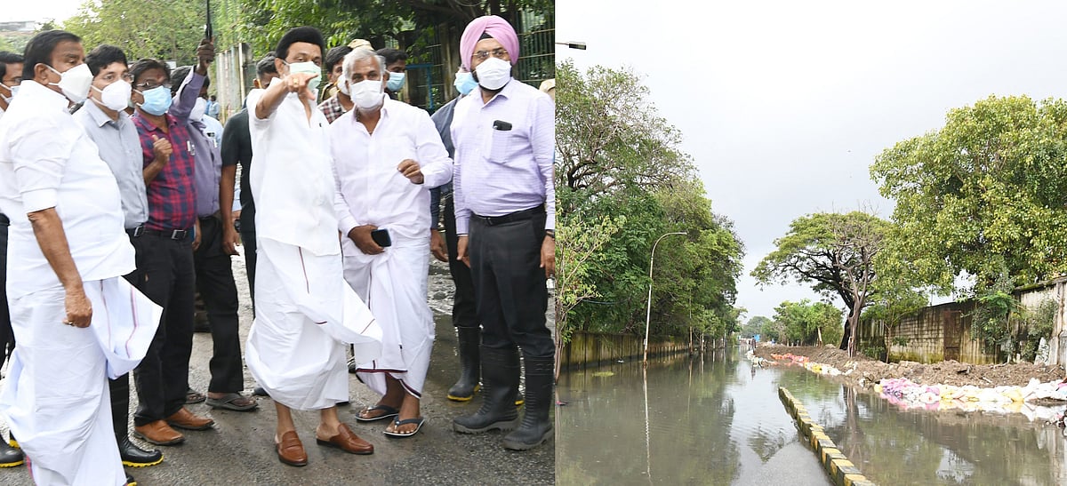 கொட்டும் மழையில் வேட்டியை மடித்துக்கட்டி ஆய்வில் இறங்கிய முதலமைச்சர் மு.க.ஸ்டாலின்! #Album