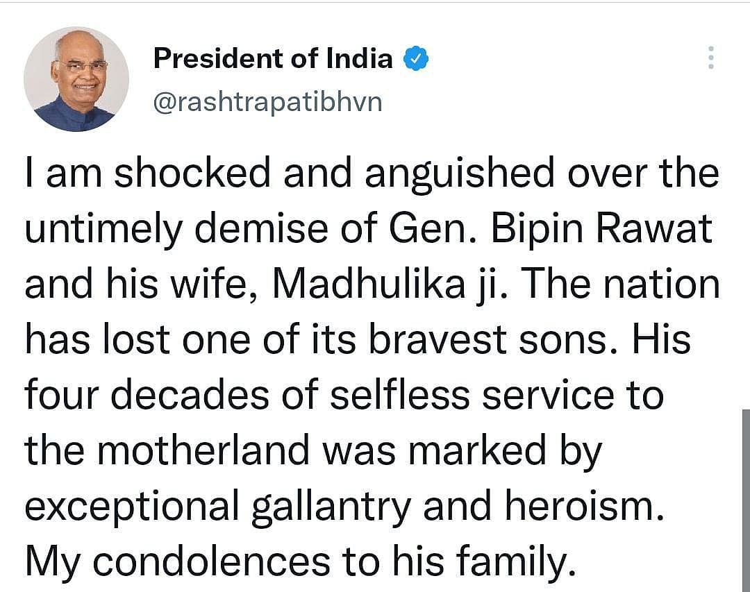 கோர விபத்தில் உயிரிழந்த முப்படை தலைமை தளபதி; சோகத்தில் ஆழ்ந்த ஒன்றிய அரசு - தலைவர்கள் இரங்கல்!