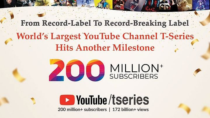 “200 மில்லியன் Subscriber-களை கடந்த உலகின் முதல் YOUTUBE சேனல் - ‘T SERIES’ சாதனை!