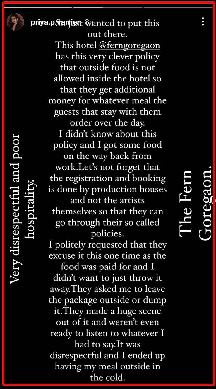 “இந்த உணவை இங்கே எடுத்து வரக்கூடாது”:  மும்பை ஸ்டார் ஓட்டலின் மனிதாபிமானமற்ற செயல் - மலையாள நடிகை ஆவேசம்!