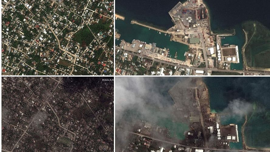 வரலாறு காணாத பேரழிவு - கடலுக்கு அடியில் வெடித்துச் சிதறிய எரிமலை :  கலங்கவைக்கும் ‘டோங்கா’ புகைப்படங்கள்!