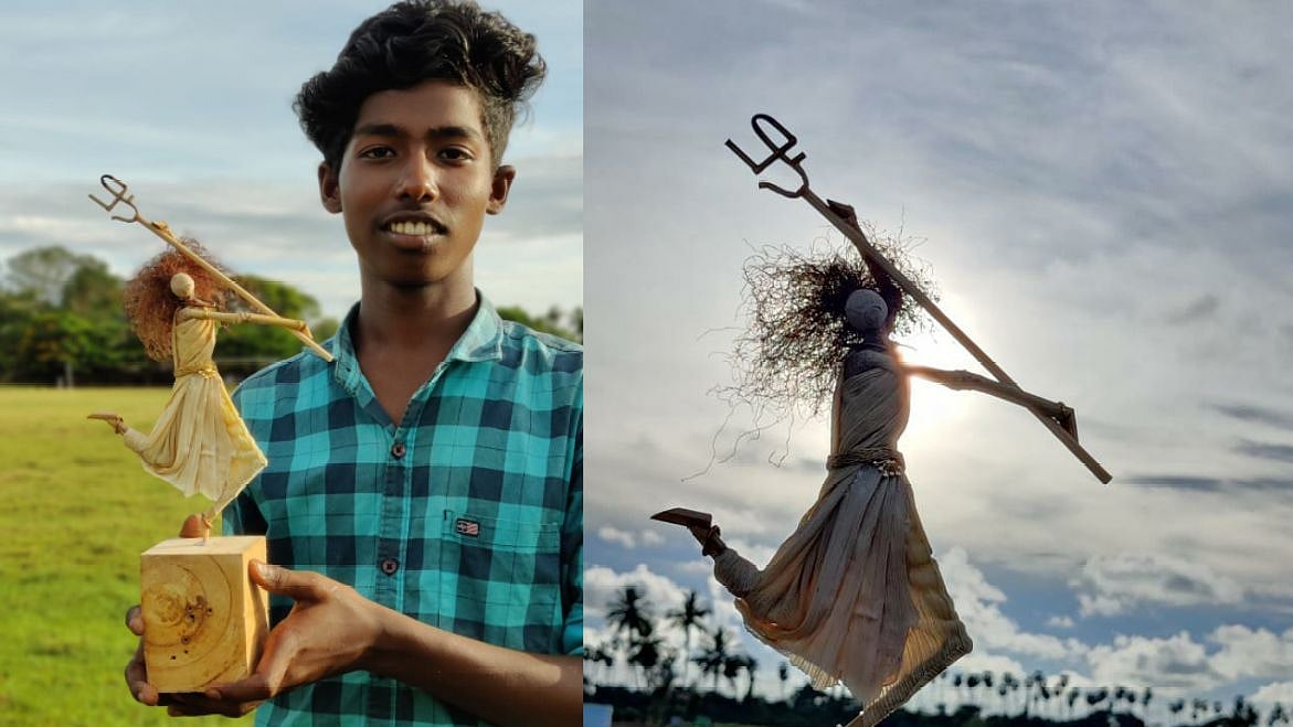 தத்ரூபமாக நுண்கலை வடிவில் தமிழணங்கு சிலை.. புதுவை அரசுப்பள்ளி மாணவனுக்கு குவியும் பாராட்டு!