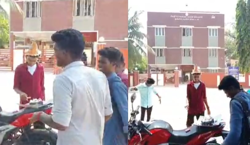 ”நாங்கலாம் சிங்கிள் பசங்க.. இப்படிதான்” - போலிஸ் ஸ்டேஷன் முன் கேக் வெட்டி பிறந்தநாள் கொண்டாடிய மாணவர்கள்!