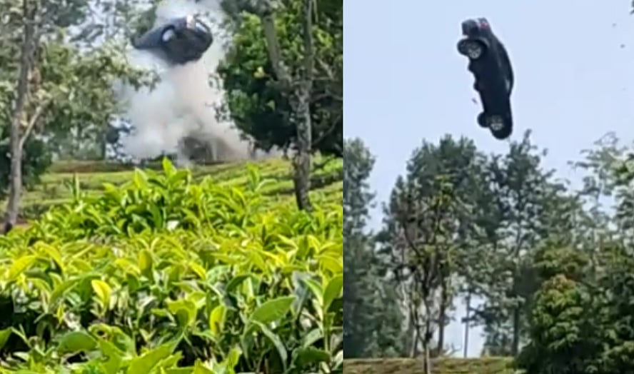 தேயிலை தோட்டத்தில் பறந்து வந்து விழுந்த கார்.. அலறியடித்து ஓடிய தொழிலாளர்கள்.. என்ன நடந்தது தெரியுமா?