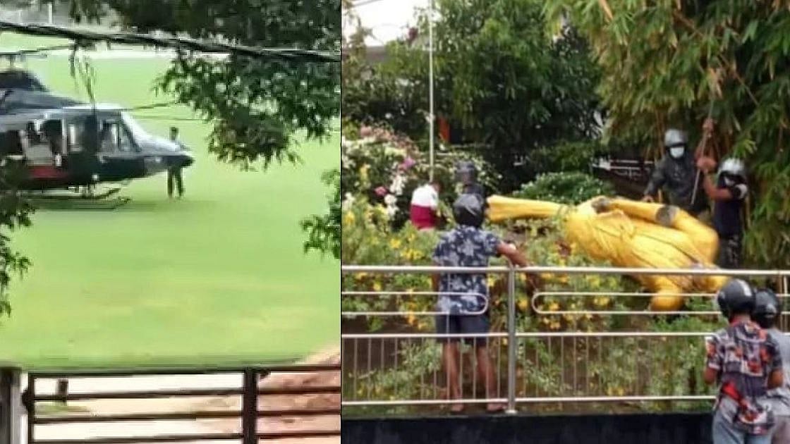 “ராஜபக்சே தந்தை சிலை தகர்ப்பு.. குடும்பத்தோடு தப்பிக்க திட்டம்?” : பதிலடி கொடுக்கும் இலங்கை மக்கள்!