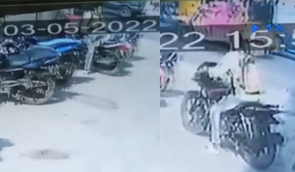 லாவகமாக பைக்கை ஆட்டையப்போட்ட டிப்-டாப் வாலிபன்.. உறைந்துப்போன உணவு ஆர்டர் வாங்கச் சென்ற இளைஞன்!