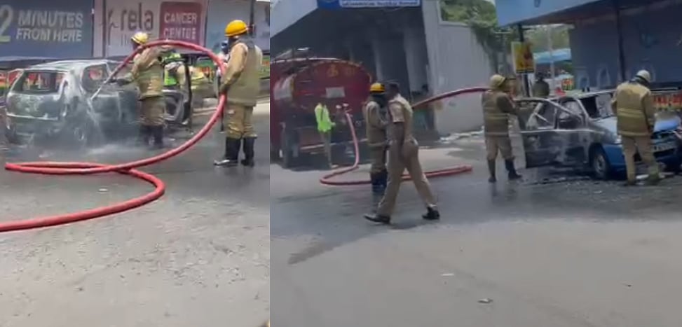 திடீரென பற்றி எரிந்த தீ.. ஓடும் காரிலிருந்து வெளியேறிய ஐவர்.. குரோம்பேட்டை GST சாலையில் நடந்தது என்ன?