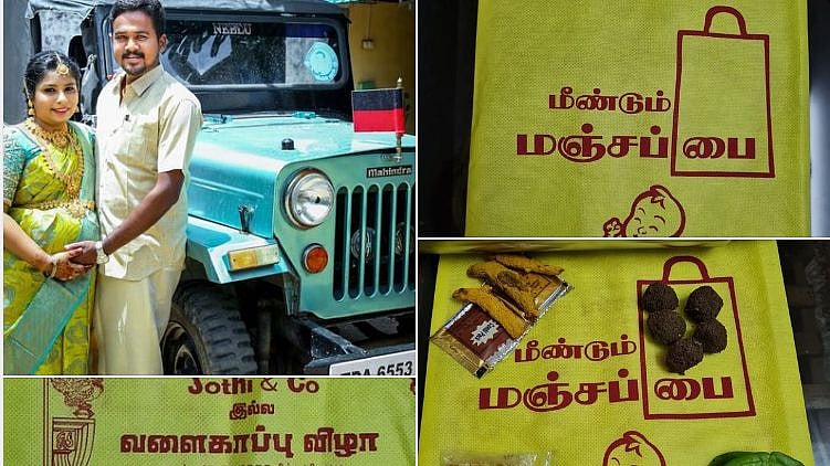 மனைவி வளைகாப்பு விழாவில் ‘மீண்டும் மஞ்சப்பை’ : தி.மு.க நிர்வாகி அசத்தல் - குவியும் பாராட்டு!