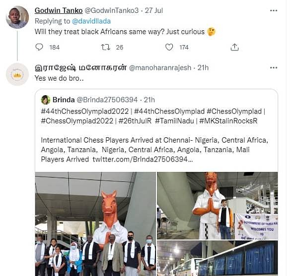 "இந்தியா ஒரு செஸ் போர்டு.. இங்கு கருப்பும் - வெள்ளையும் உள்ளது.." -நிற வேறுபாட்டை கடந்த செஸ் ஒலிம்பியாட்!