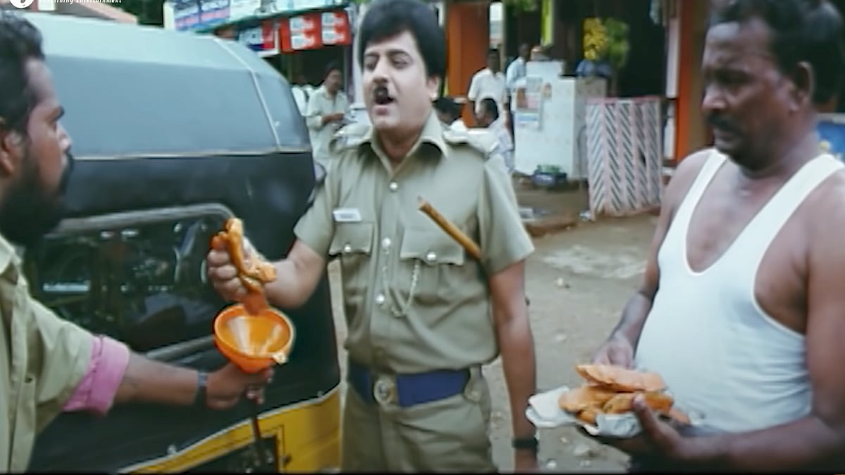 பஜ்ஜி எண்ணையில் கார் ஓட்டும் நபர் :வேலை செய்யும் விவேக்கின் யுக்தி