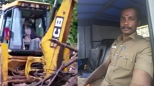 கனமழையால் ராட்சத மண்சரிவு.. சீருடையோடு JCB இயக்கி சாலைகளை சீரமைத்த காவலர் - குவியும் பாராட்டு !