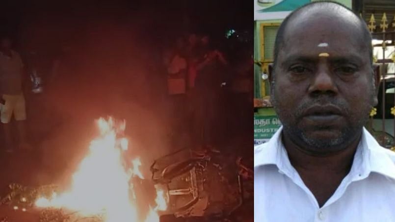 சாலையில் சென்றபோது திடீரென வெடித்த பேட்டரி.. பற்றி எரிந்த இருசக்கர வாகனம்:  உடல் கருகி வியாபாரி பலி!