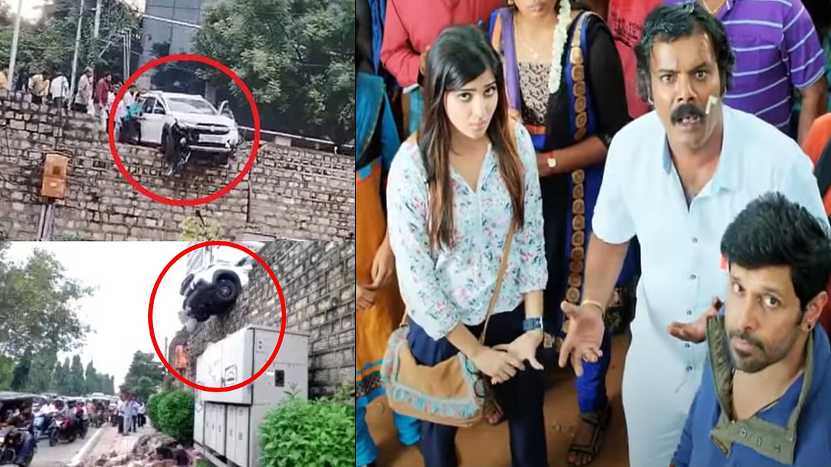 சமந்தா பட பாணியில் காரை அந்தரத்தில் நிறுத்திய பெண் ஓட்டுநர்.. பதைபதைக்க வைக்கும் நிகழ்வு !