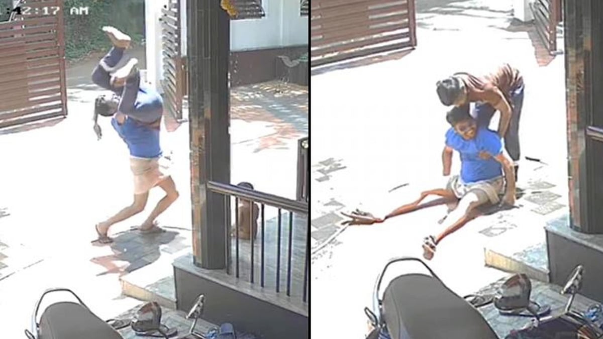 மாடியில் இருந்து தவறி கீழே விழுந்த தம்பி.. சுதாரித்து கப்பென்று catch பண்ண அண்ணன் : Viral Video 