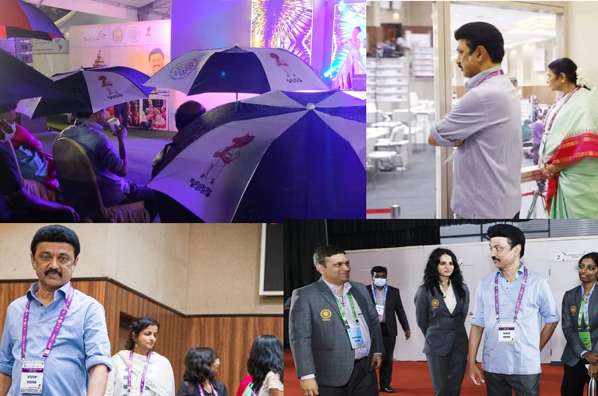 "தூறும் மழை.. சூடா காபி.." குடை பிடித்து கொண்டு செஸ் ஒலிம்பியாட் நிகழ்ச்சியை ரசித்த முதல்வர் !