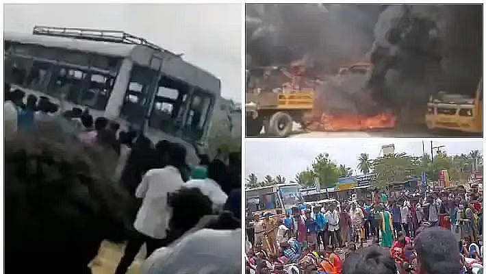 கள்ளக்குறிச்சி கலவரம் : பள்ளி வாகனம் மீது டிராக்டர் கொண்டு இடித்த இளைஞர் சரண் !