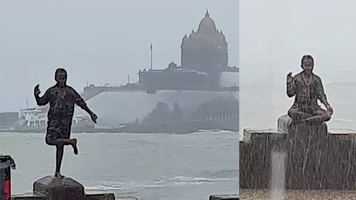 கொட்டும் மழையிலும் ஆழ்ந்த தியானத்தில் மூழ்கிய சிறுவன்.. வழுக்கும் பாறை மேல் ஒற்றை காலில் நின்று சாகசம் ! 