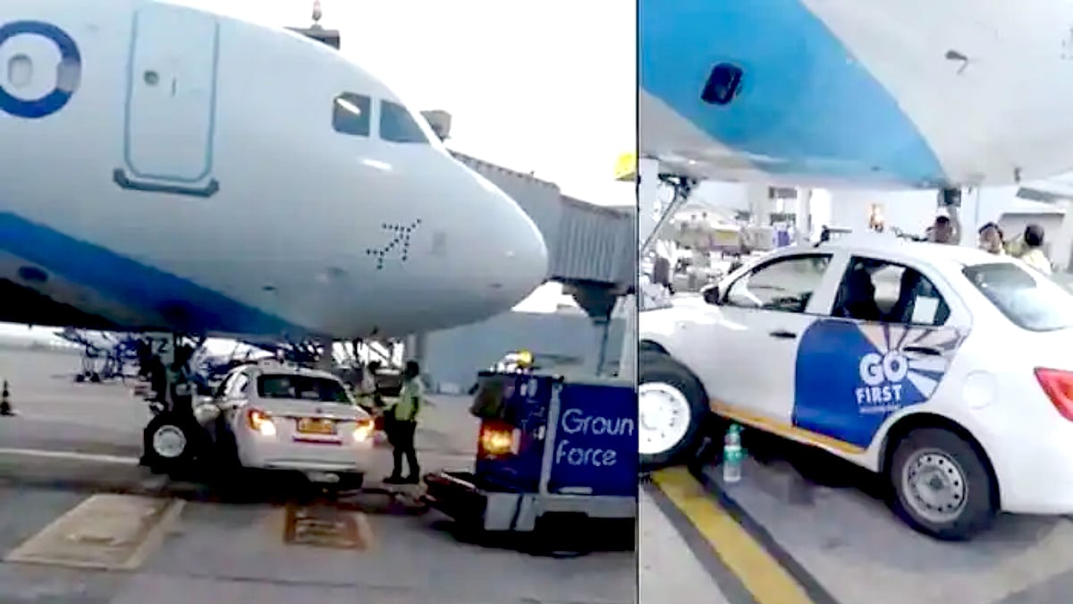 புறப்பட தயாராக இருந்த விமானத்தில் மோதிய கார் ! 'இண்டிகோ' விமானங்களுக்கு என்ன ஆனது? 