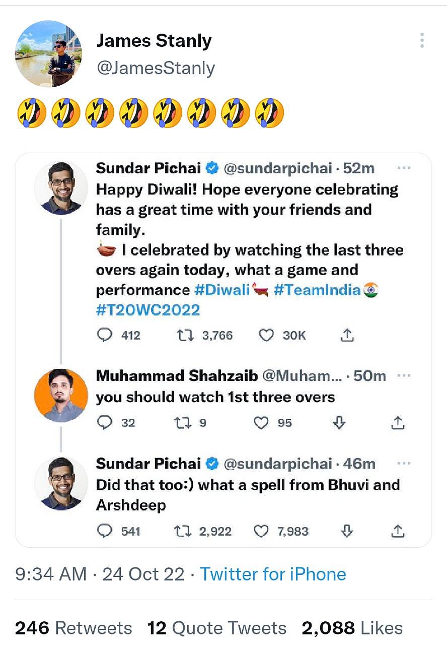 india vs pakistan : கிண்டலடித்த பாகிஸ்தான் ரசிகருக்கு google ceo சுந்தர் பிச்சை பதிலடி.. வைரல் ட்வீட்!
